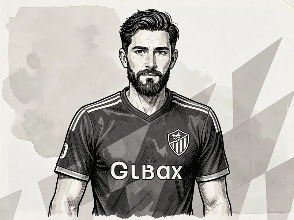 Футболист «Динамо» Барнаул в тёмной форме с логотипом GLBAX на груди, смотрит прямо на зрителя.