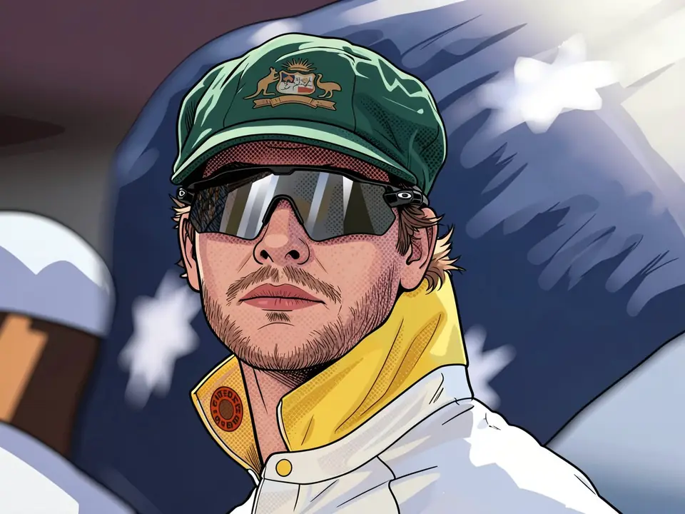 Steve Smith in australischer grüner Kappe und Sonnenbrille vor australischer Flagge
