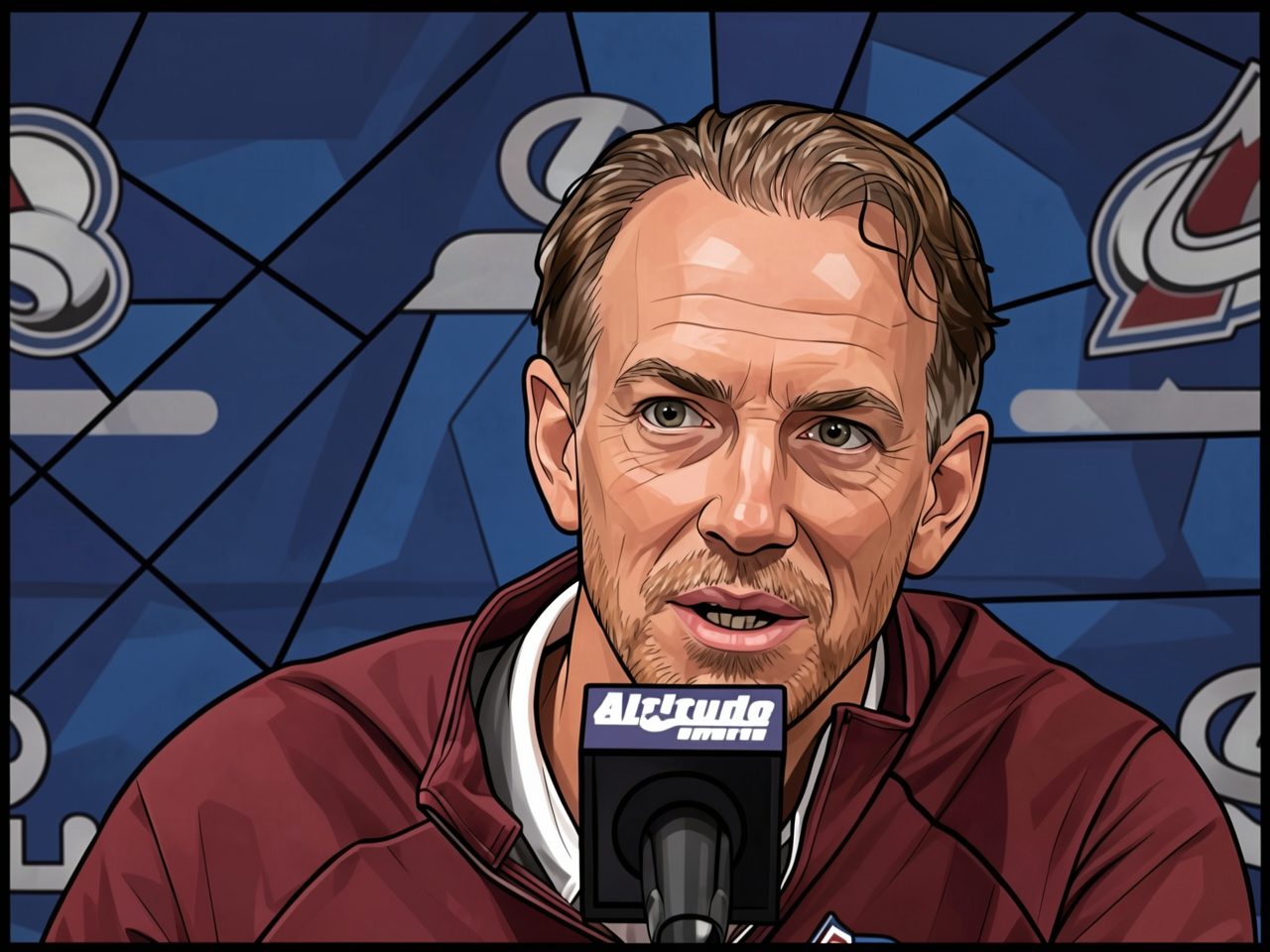 A general manager in a maroon jacket speaks into a microphone at a press conference.