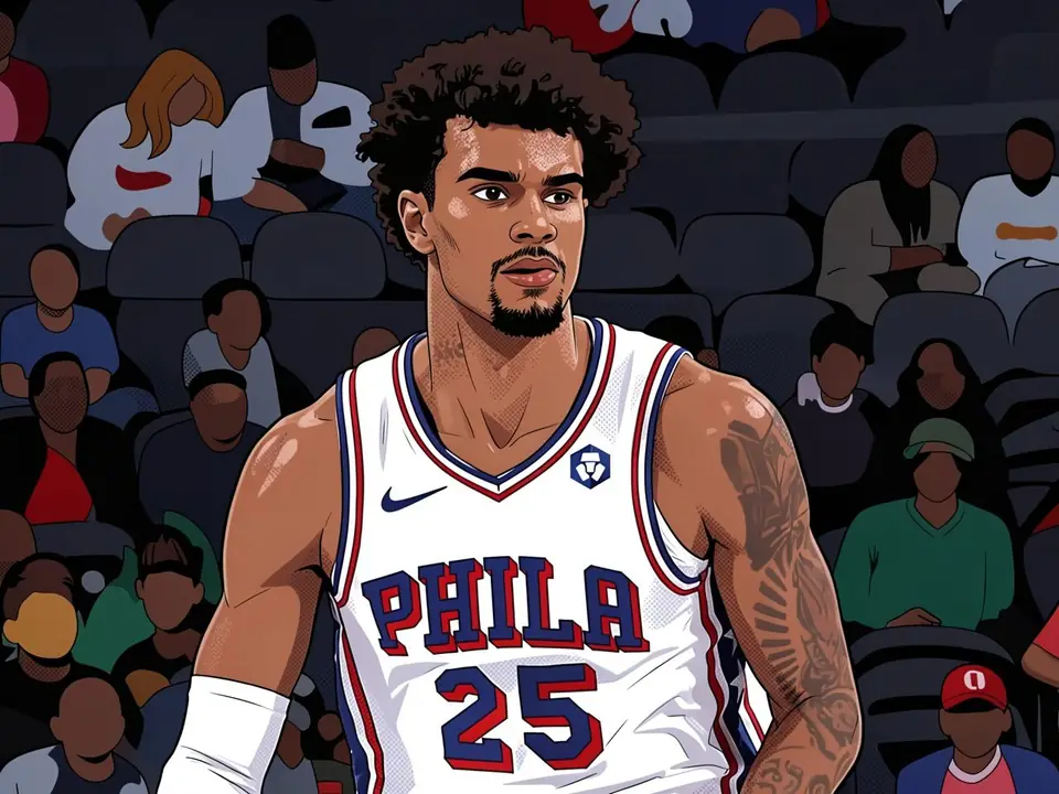 Dominick Barlow in white Philadelphia jersey number 25 with crowd behind