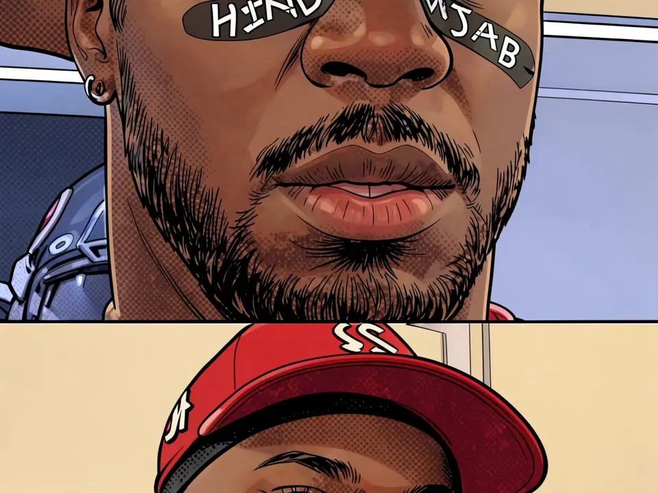 Kyrie Irving und Aziz Al-Shaair im Comic-Stil. Auf der Visierbrille steht HIND WJAB
