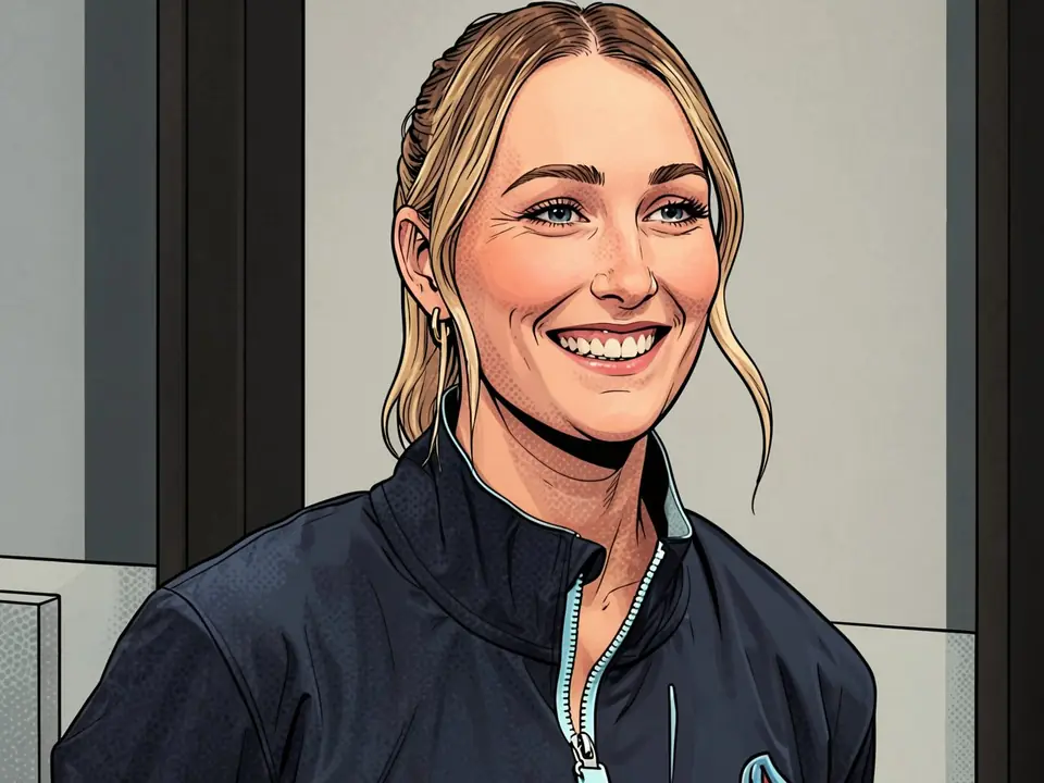 Jessica Campbell in a dark jacket with a light blue zipper, smiling against a grey background.