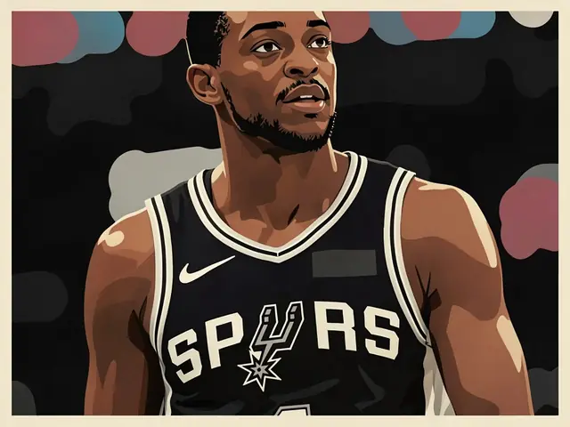 Дариус Гарлэнд в чёрной форме «Сперс» с белыми буквами SPURS и логотипом команды на груди, смотрит в сторону