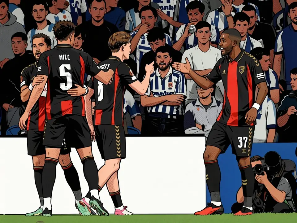 Bournemouth-Spieler in Schwarz-Rot feiern Sieg gegen Real Sociedad