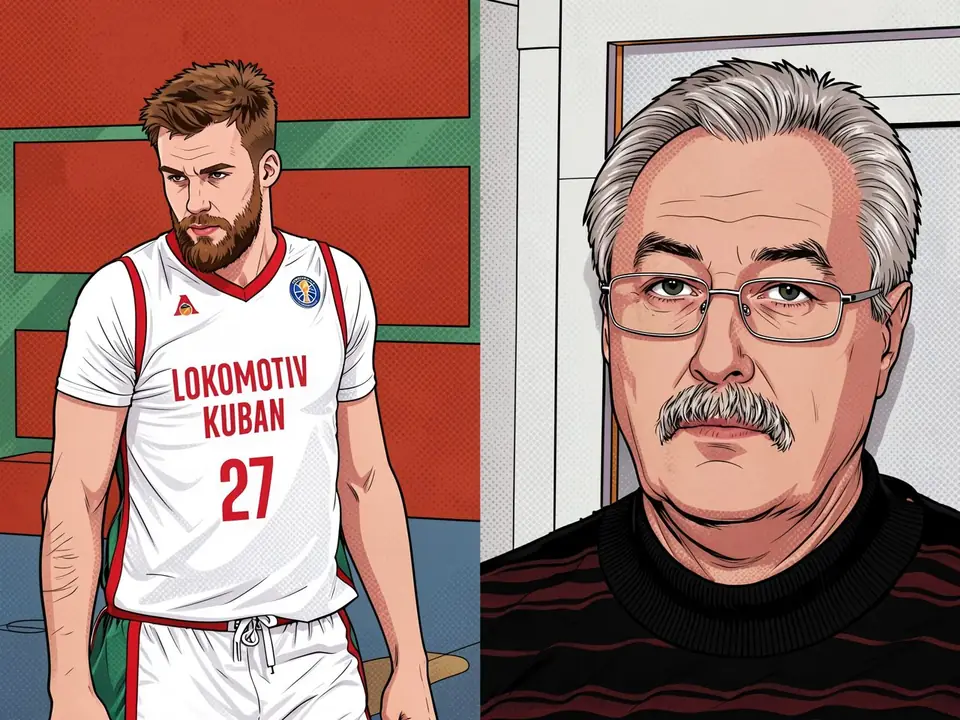 Игрок в форме «Локомотив-Кубань» и Сергей Иванов, имя которого получит Кубок Единой лиги ВТБ