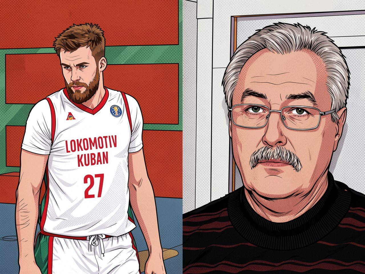 Игрок в форме «Локомотив-Кубань» и Сергей Иванов, имя которого получит Кубок Единой лиги ВТБ