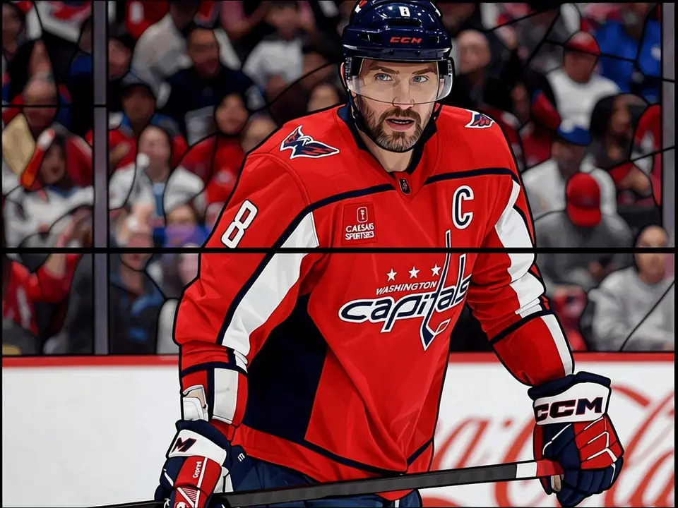 Alexander Ovechkin in rotem Washington Capitals-Trikot mit Kapitän-C auf dem Eis.