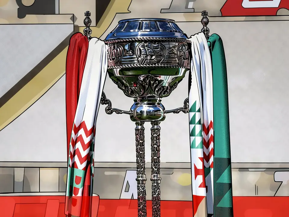 Portuguese Cup: trophy with flags of Beira-Mar and Belenenses