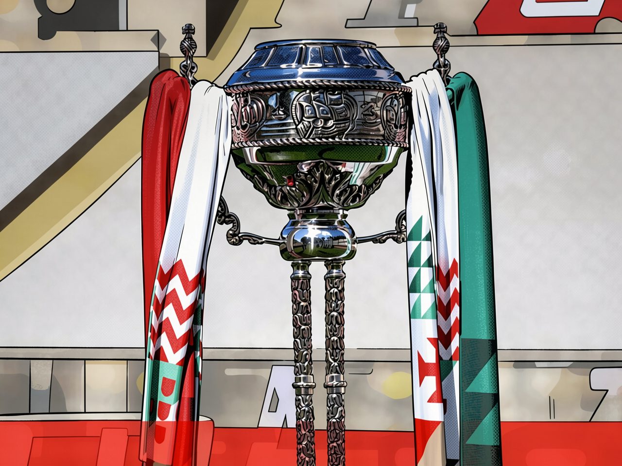 Portugiesischer Pokal: Trophäe mit Flaggen von Beira-Mar und Belenenses