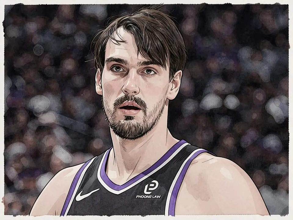 Dario Saric in Anadolu Efes kit — black jersey with purple trim, sponsor logo on chest, looking forward