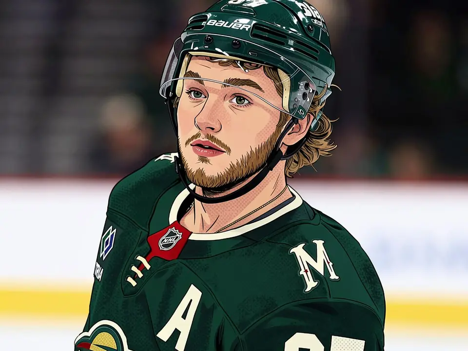 Kaprizov in Minnesota Wild green jersey with alternate captain 'A' patch, wearing Bauer helmet