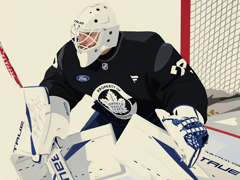 Torwart Sergei Bobrovsky in schwarzer Toronto-Maybe-Leefer-Uniform steht im Tor und erwartet einen Schuss.