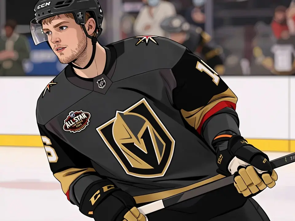 Pavel Doroofeyev in black Vegas Golden Knights jersey with All-Star 2019 patch on ice