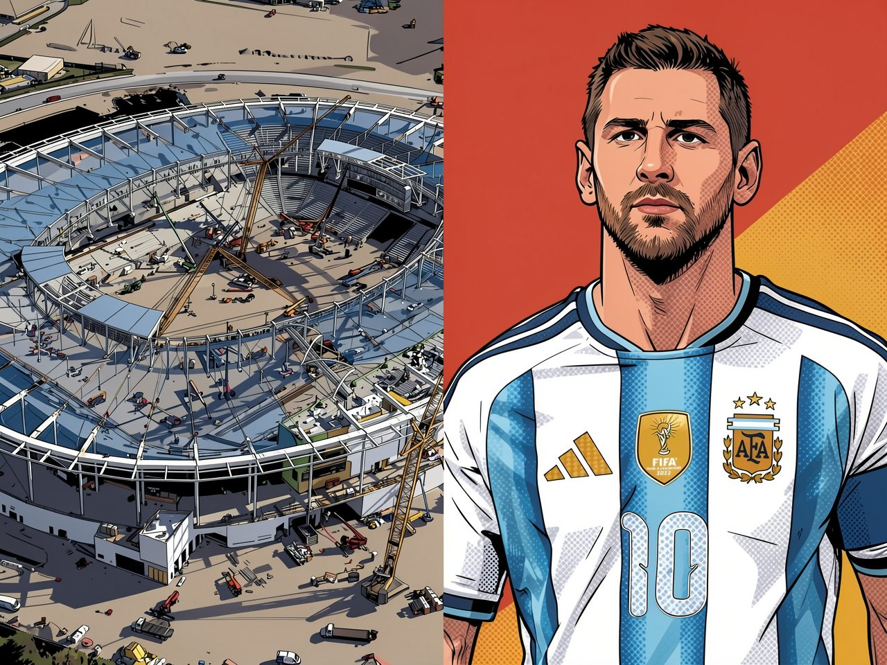 Lionel Messi in Inter Miami kit number 10 against a stadium under construction