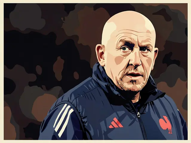Шон Эдвардс в синей куртке сборной Франции с красным петухом и логотипом Adidas