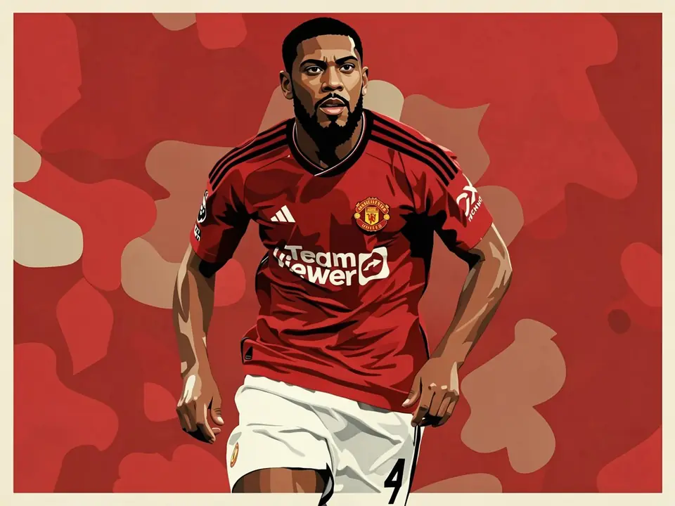 Antony Martial in Manchester United's red kit with number 4 on white shorts