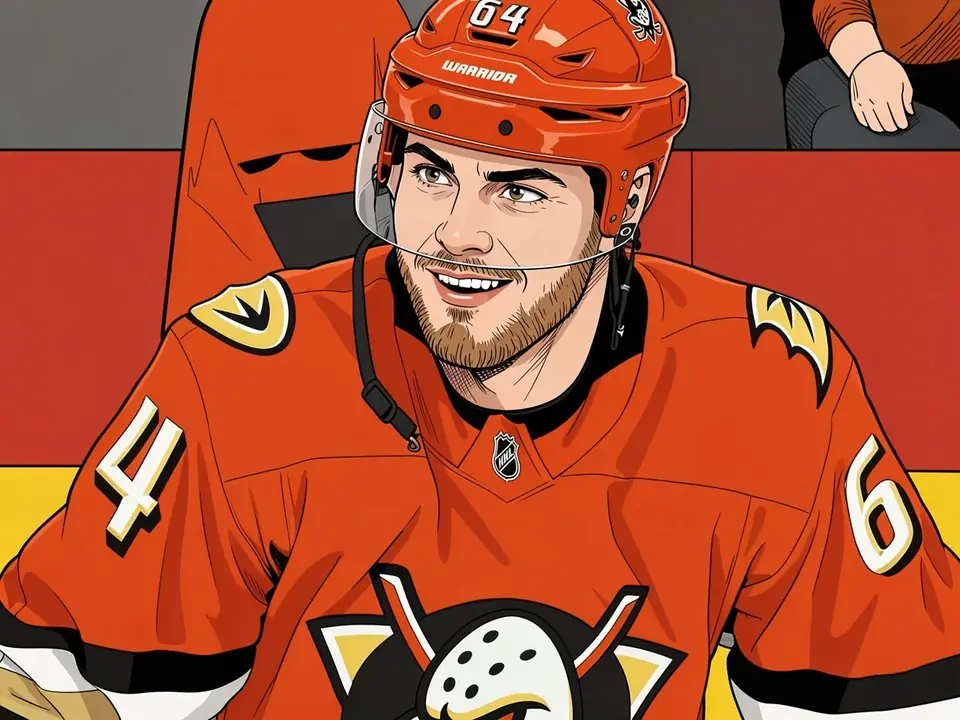 Mikael Granlund in Orangetrikot von Anaheim mit Kapitänsc auf der Brust, sitzt auf der Bank