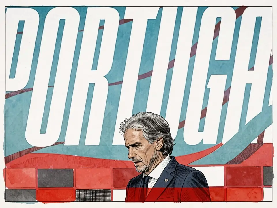 Coach Jorge Jesus in a suit against a stadium background with PORTUGAL text