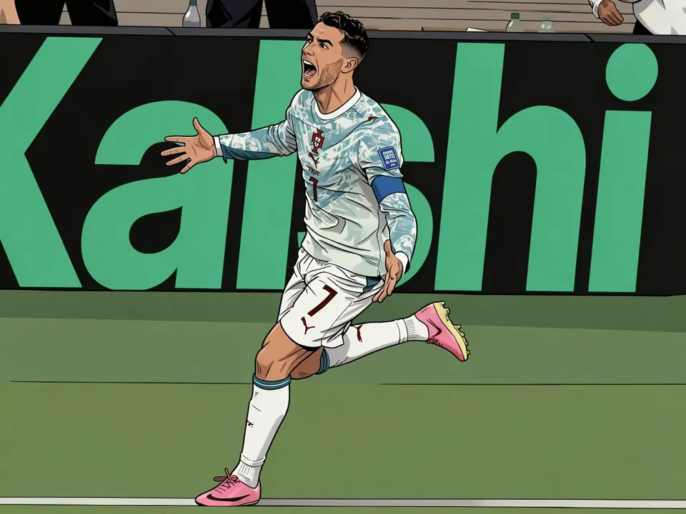 Cristiano Ronaldo in der Portugal-Trikot feiert ein Tor auf dem Feld