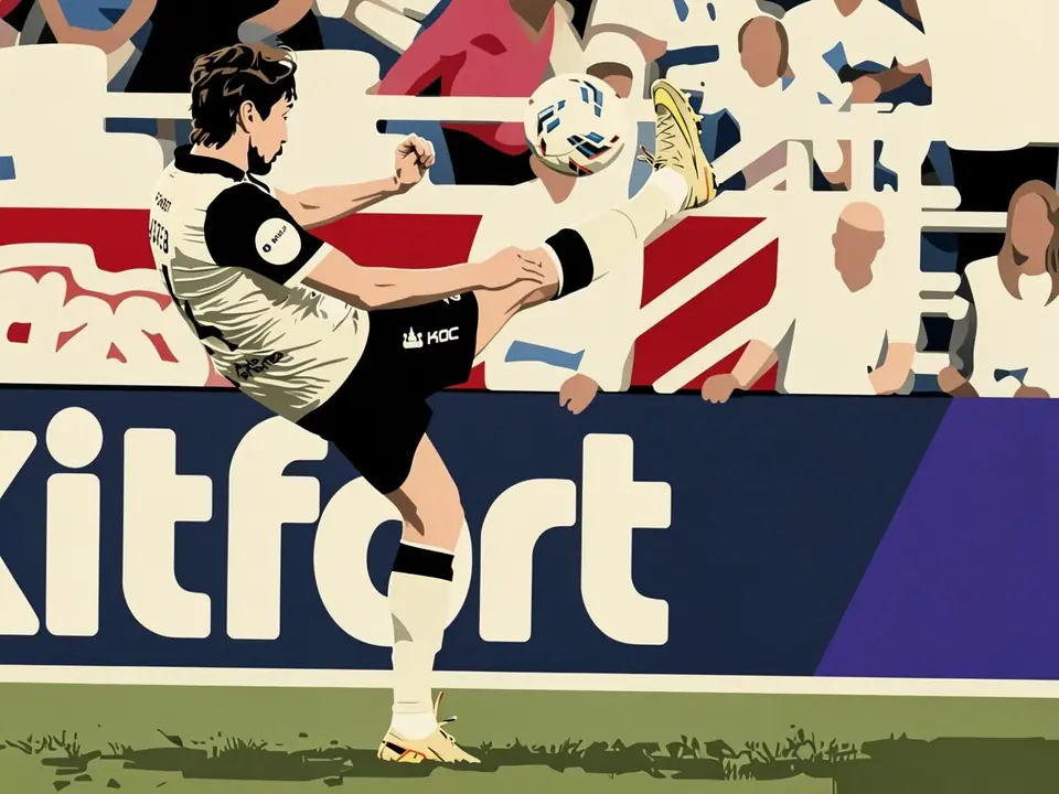Daler Kuzyaev in der beige-schwarzen Dynamo-Machatschkala-Trikot schlägt den Ball.