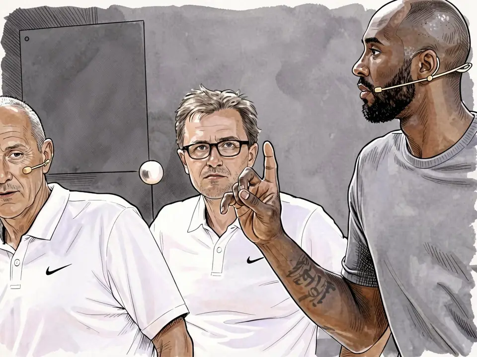 Ettore Messina und Kobe Bryant auf einem Basketballplatz