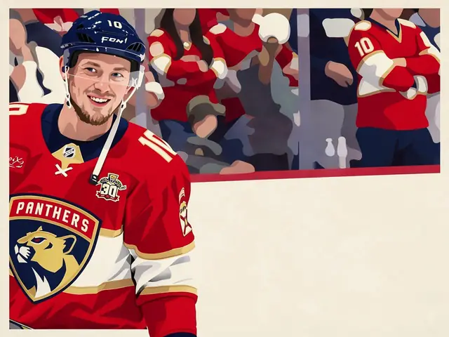 Vladimir Tarasenko in the red Florida Panthers jersey on the ice.