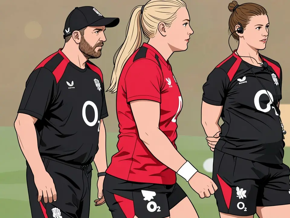Shaun Edwards with England Red Roses players at training