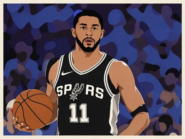 Carter Bryant in einem San Antonio Spurs Trikot mit Basketball
