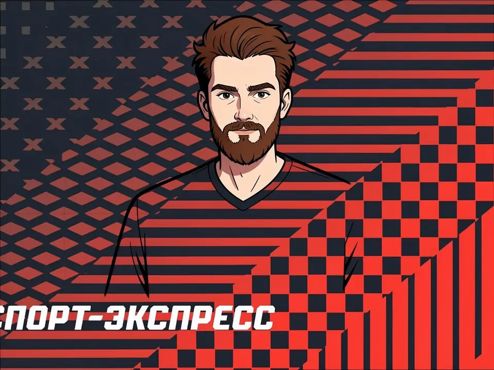 Карседо в красно-чёрной форме «Спартака» на фоне абстрактного паттерна