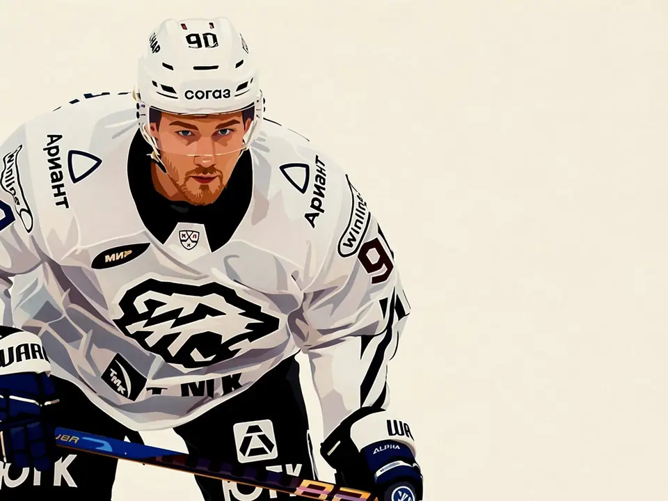 Nikita Soshnikov in Chelyabinsk's white kit on the ice