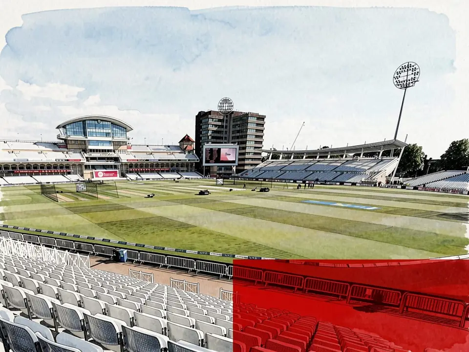 Trent Bridge cricket ground, Nottinghamshire's home stadium, with empty stands and green pitch