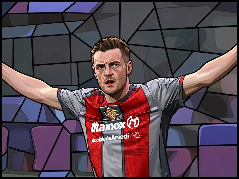 Jamie Vardy in der rot-weißen Burnley-Trikot mit ausgebreiteten Armen auf den Tribünen