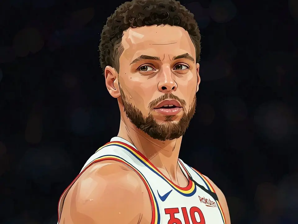 Stephen Curry in einem weißen Warriors-Trikot mit der Nummer 30 und dem Rakuten-Logo auf der Brust.