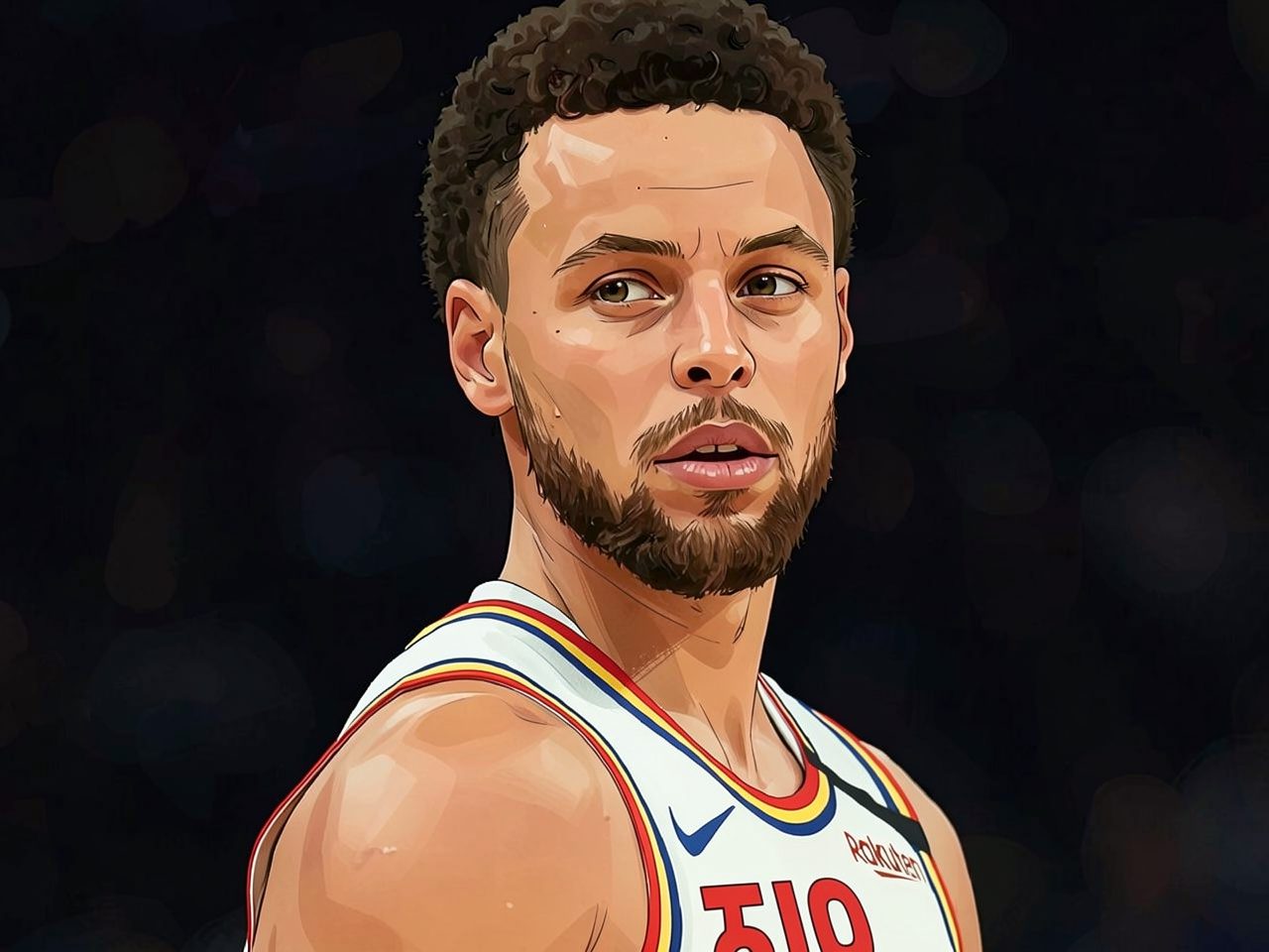 Basketball player in white jersey number 30 with Rakuten text on dark background