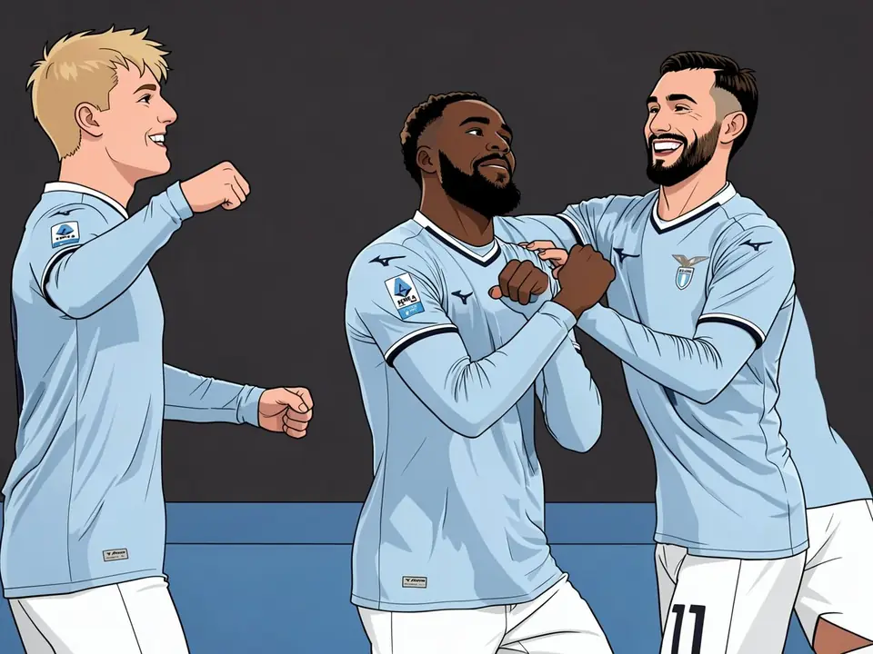 Lazio-Spieler Frattesi und Gudmundsson feiern ein Tor gegen Udinese