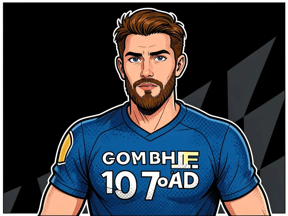 Muamadu Jeté in Dubai's blue kit with number 10 and text on the chest