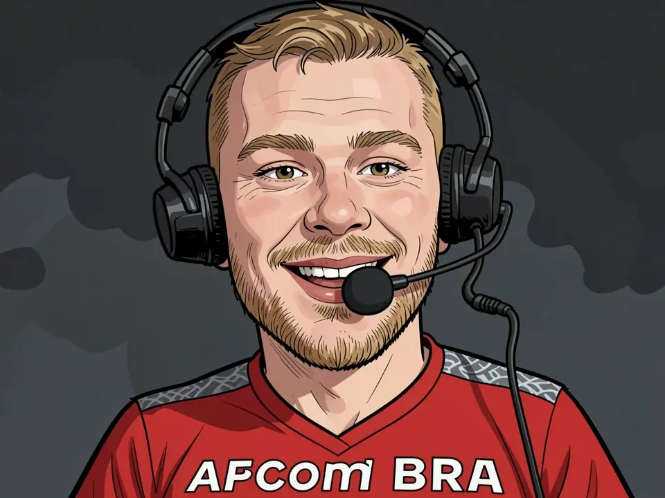 Florida-Stürmer Tkachuk in rotem AFcom BRA Trikot mit Kommentator-Headset