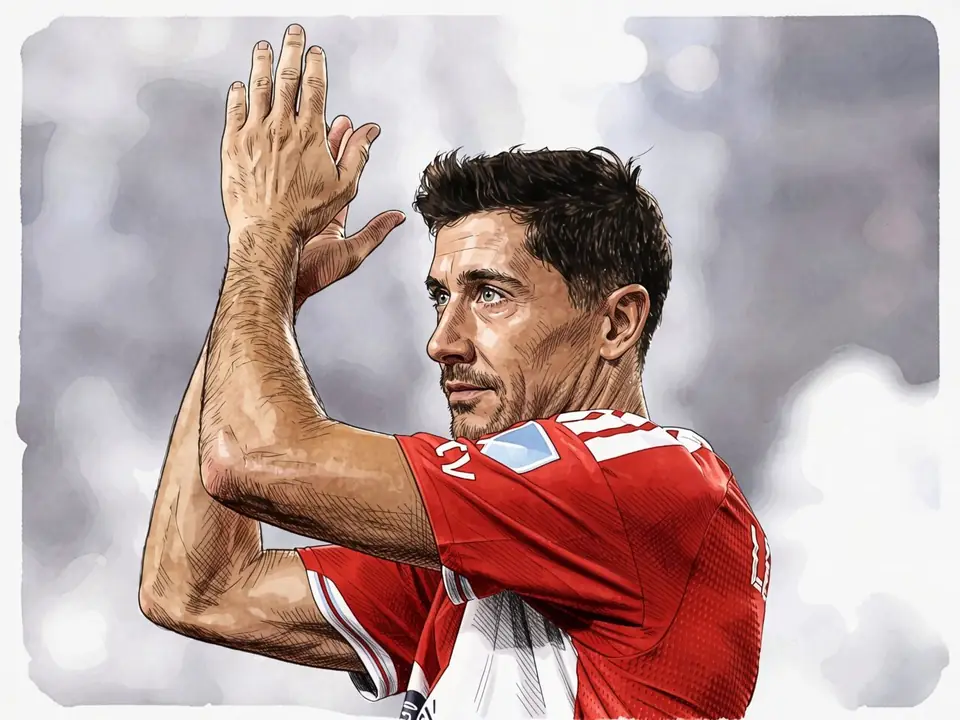 Lewandowski in Chicago's red kit with number 9 applauds fans after scoring a goal
