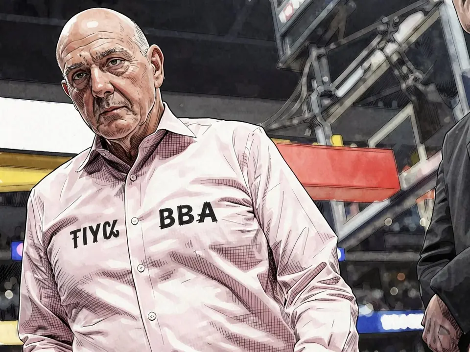 Стив Балмер в белой рубашке с надписями TIYC и BBA на стадионе