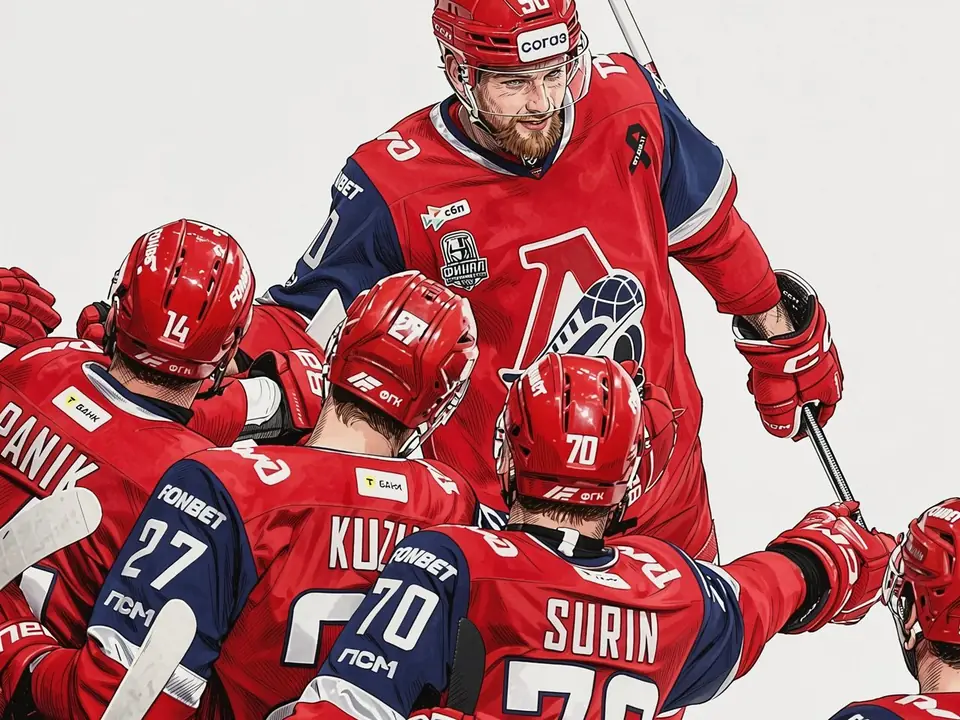 Locomotive-Spieler in roten Trikots feiern den KHL-Finalsieg