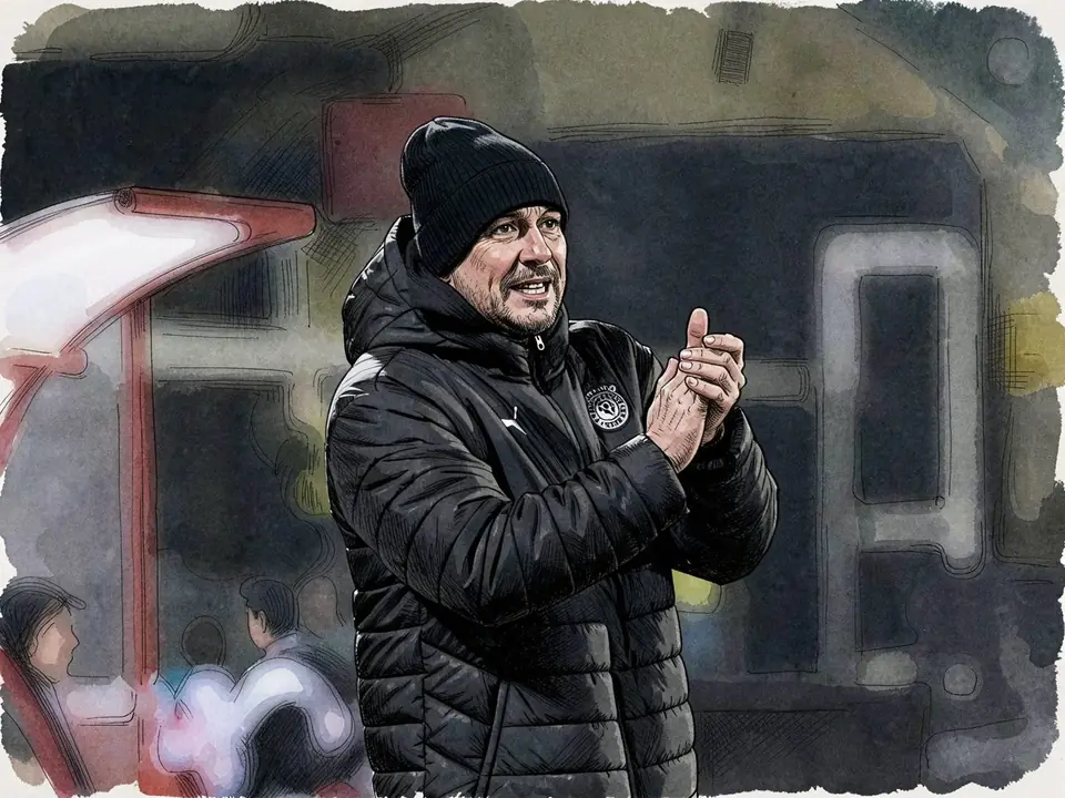 Dmitry Gunyoko in schwarzer Jacke und Mütze, klatscht im Arsenal-Tula-Stadion