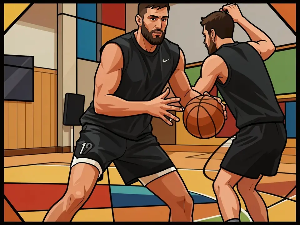 Maxi Kleber in schwarzem Trikot mit Nummer 19 spielt Basketball mit einem Teamkollegen