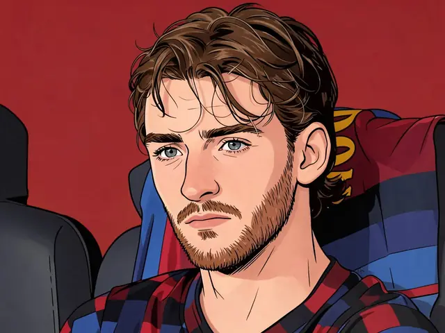 Anthony Gordon sits on the bench in Barcelona's red and blue kit
