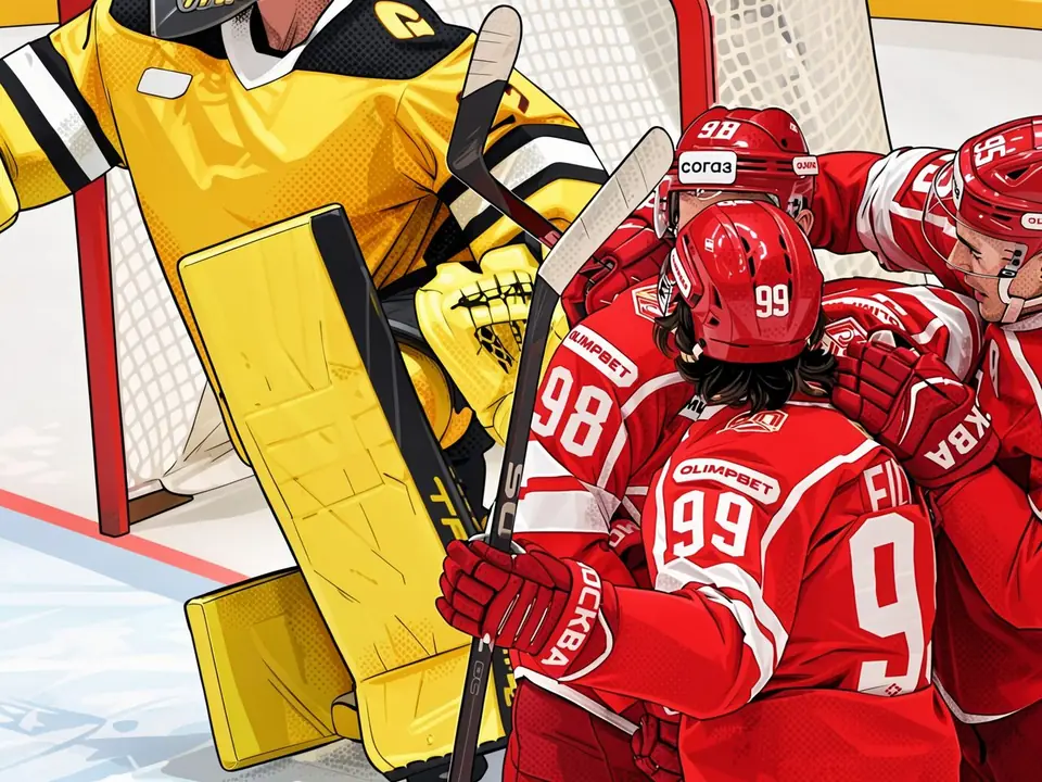 Spartak players in red celebrate a goal against Severstal