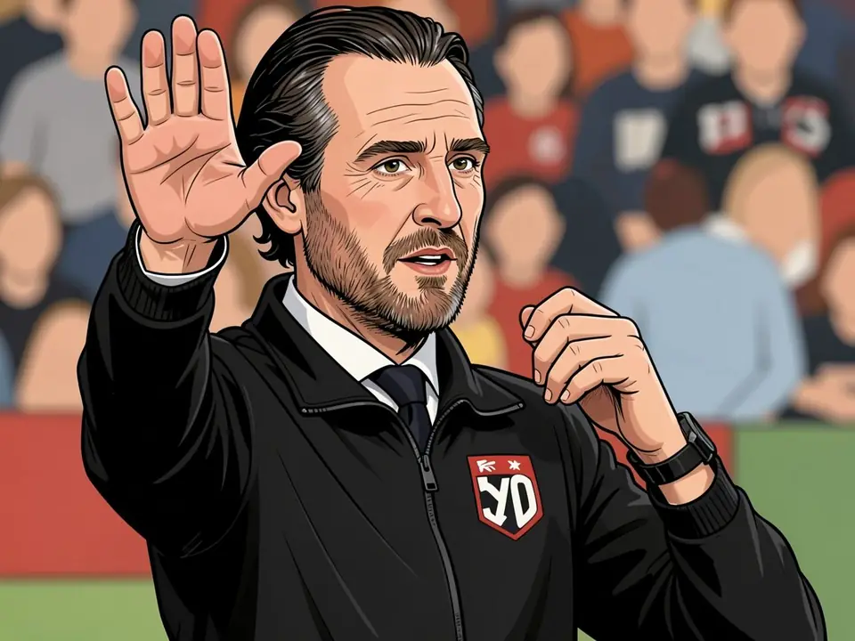 Unai Emery in a black Aston Villa jacket gestures on the touchline during a match