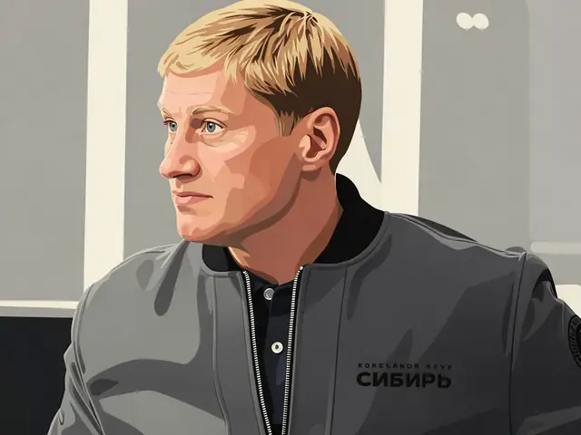 Люзенков, тренер «Сибири», в тёмной куртке с надписью «СИБИРЬ», сидит на скамейке стадиона