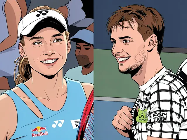 Теннисисты Зверев и Рыбакина улыбаются после победы на US Open-2026 в синей и клетчатой форме