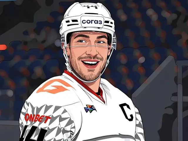 Averin of Avangard Omsk in a white jersey with a captain's 'C' smiles during a training session.