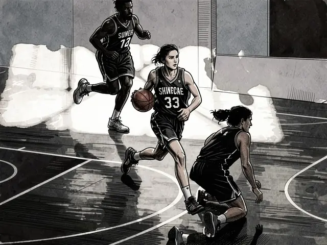Silhouettes of basketball players on the court during a game