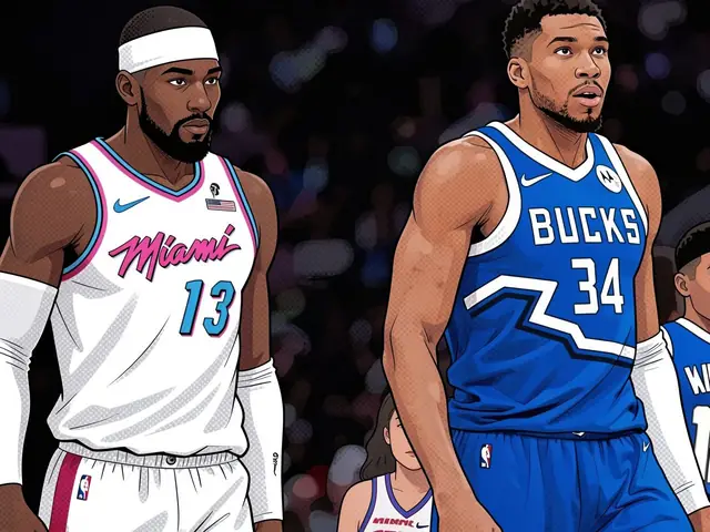 Бам Адебайо и Яннис Адетокунбо на площадке во время матча NBA